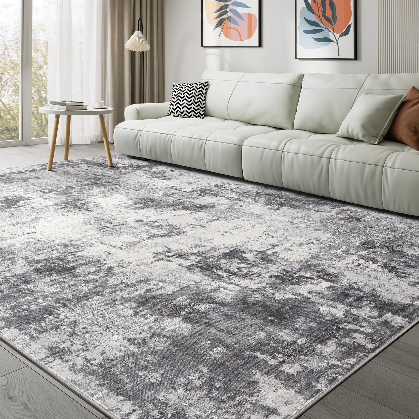 TARANCH Abstract 10x14 Area Rug: Machine Washable Non Slip Ultra Thin Low-Pile Carpet, Soft Stain Resistant for Living Dining Room Bedroom, Kid Pet Friendly, Robot Vacuum Compatible - Grey