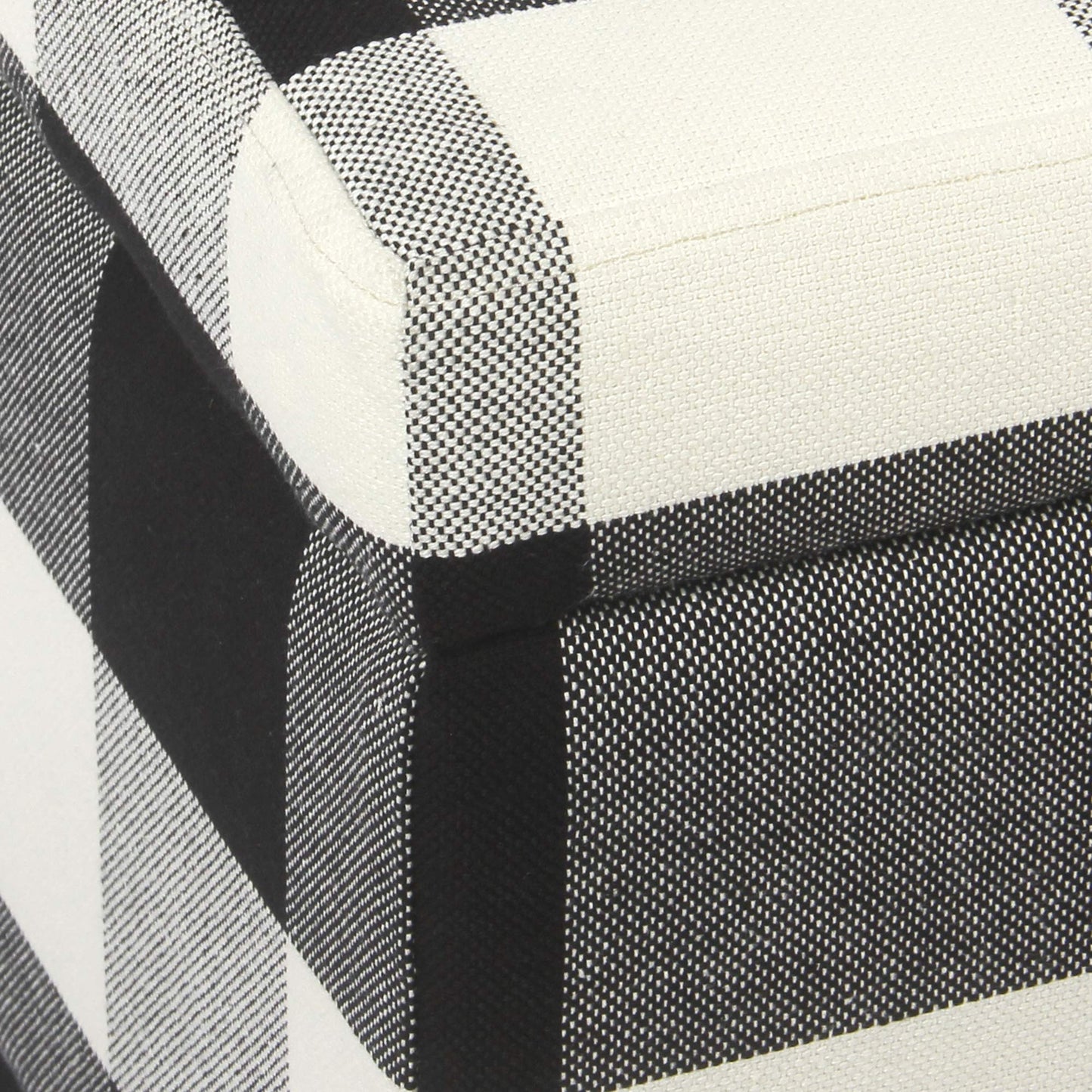 HomePop Large Upholstered Rectangular Storage Ottoman Bench with Hinged Lid, Black Buffalo Plaid