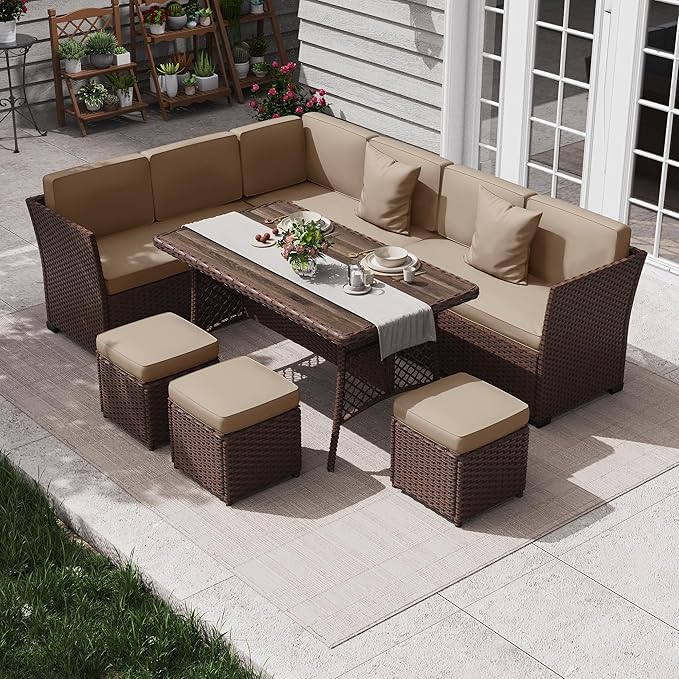 KIGOTY 7 Piece Patio Furniture Set, Outdoor PE Wicker Rattan Outdoor Dining Set