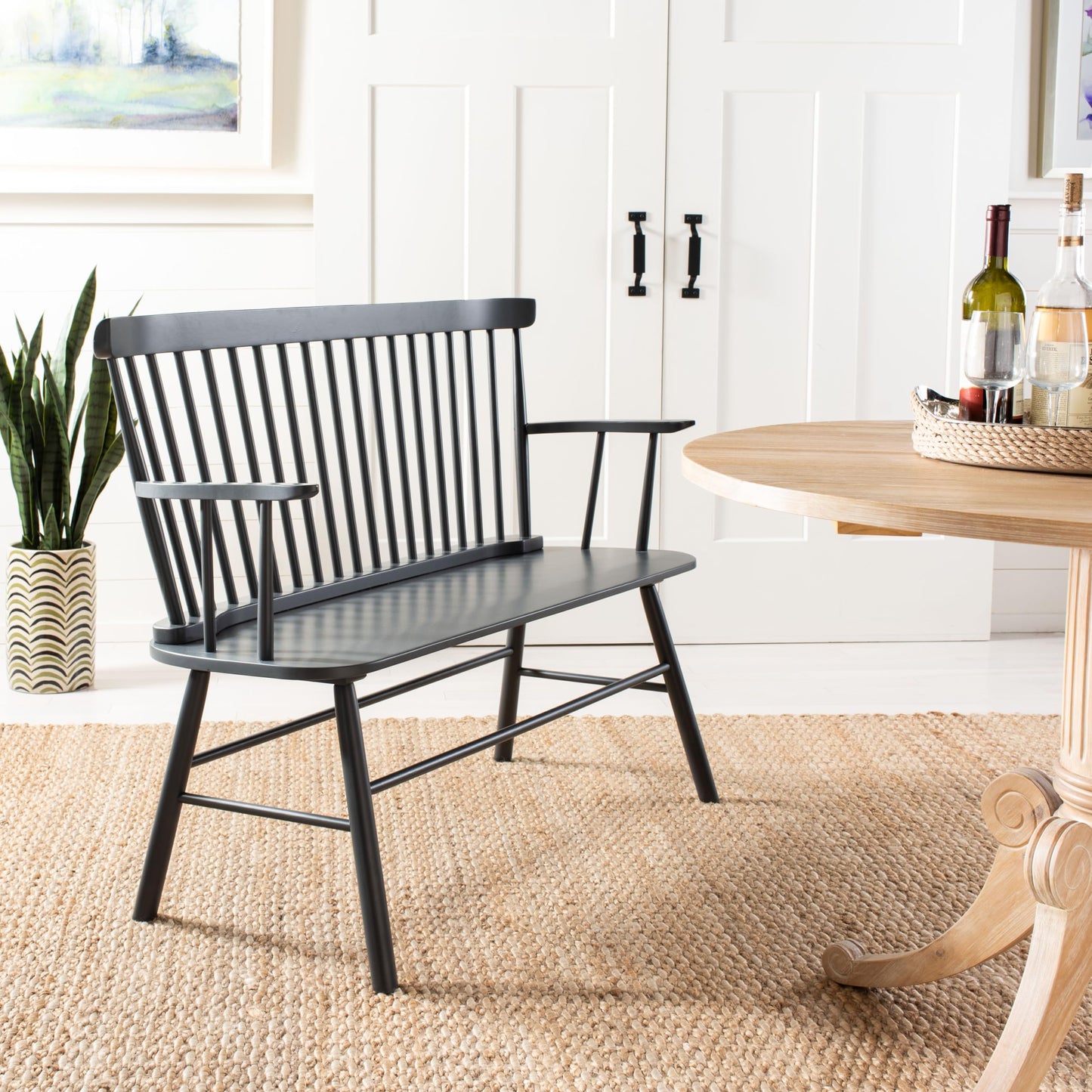 SAFAVIEH Furniture - Addison Loveseat - Grey - Solid Wood - Coastal Slatted Design - Ideal for Living Room, Sunroom, Bedroom, 18" Seat Height (AMH8513C)