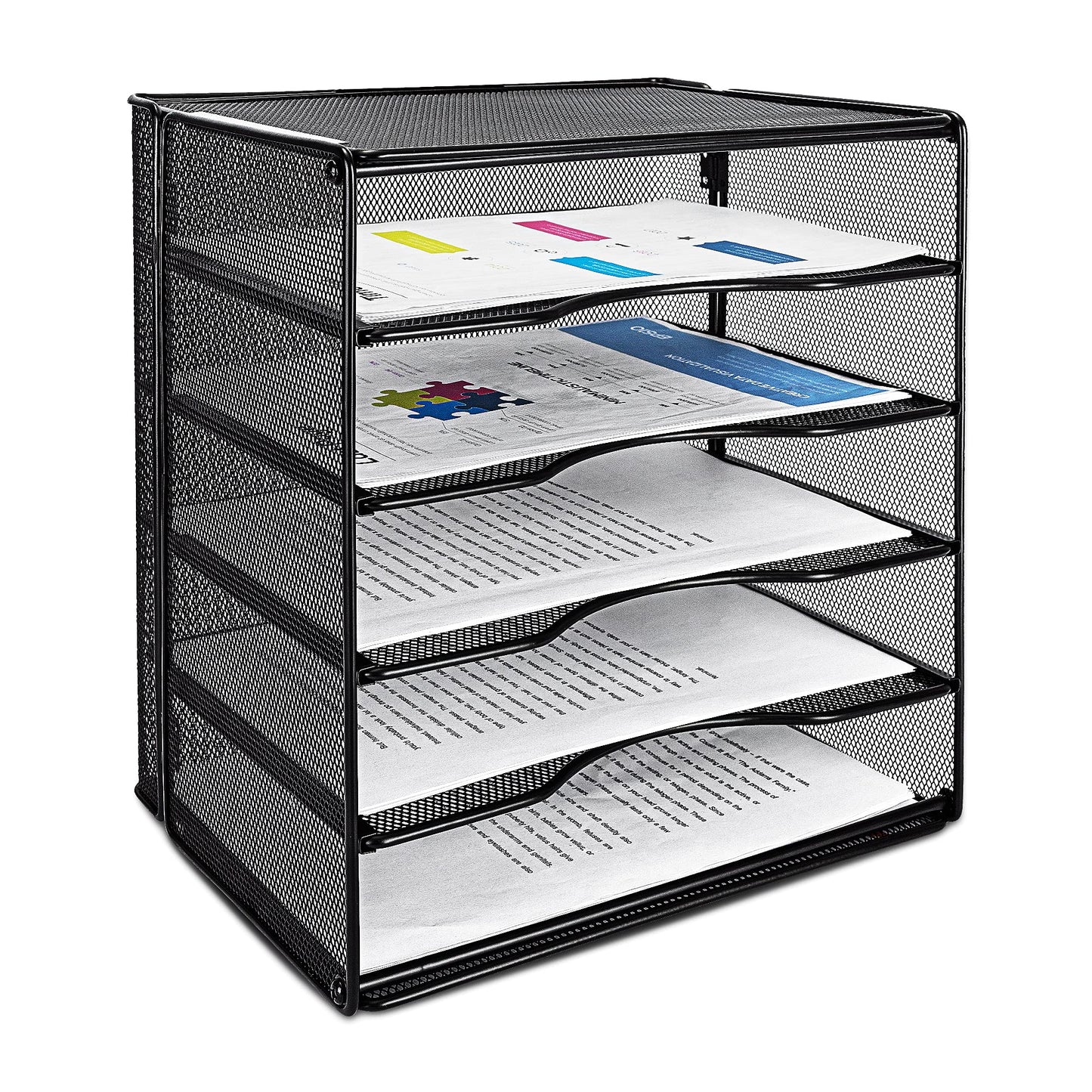 Amazon Basics 5-Tier Mesh Desk Organizer, File Holder, Paper Sorter for Office Supplies, Mail, Documents, 13.6 x 9.5 x 12.8 inches, Black