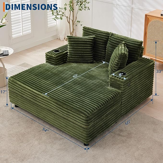 GarveeHome 60-inchOversized Chaise Lounge Chair Indoor, Comfy Corduroy Lounge