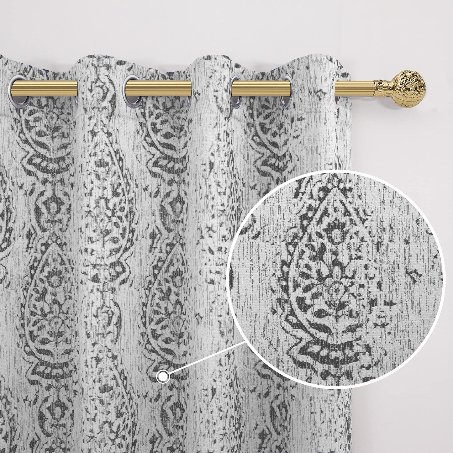 Mrs.Naturall 108 Inch 9FT Farmhouse Room Darkening Curtains, Damask Jacquard Luxury Grommet Drapes for Living Room Bedroom, 2 Panels Set, 9 FT Length 52'' L x 108'' W, Grey and White