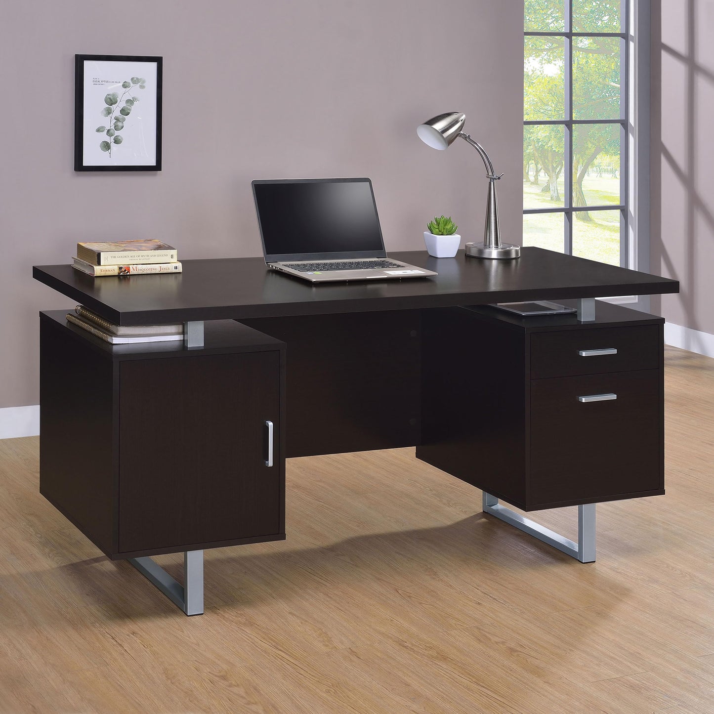 Coaster Home Furnishings - Lawtey - Engineered Wood - 60-Inch Computer Desk with File Cabinet and Standage Drawers, Metal Frame, Contemporary Style - Home Office - Cappuccino - 801521