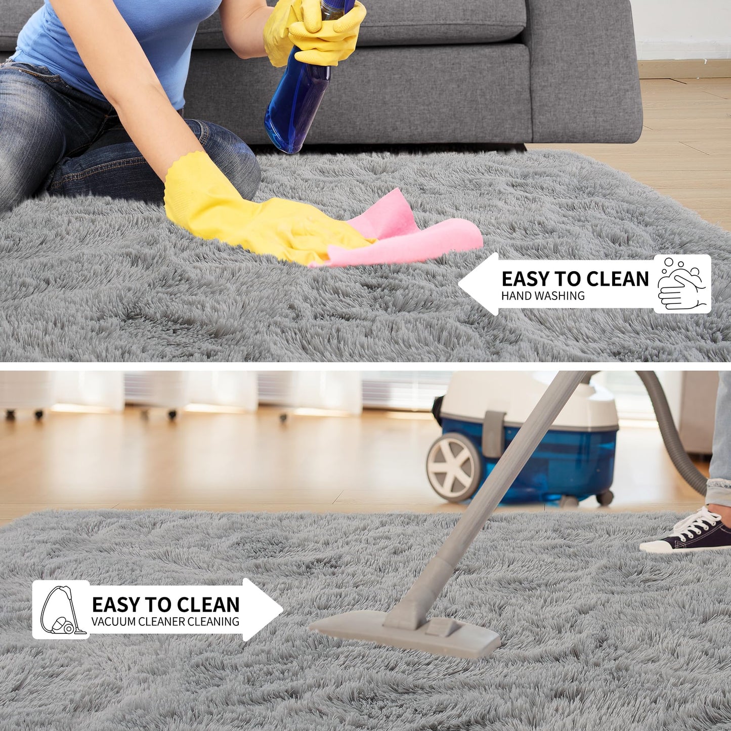 Tepook Super Soft Fluffy Rug for Bedroom, Modern Shaggy Fuzzy Kids Rugs for Living Room, Plush Indoor Nursery Home Decor Dorm Carpet with Non-Slip Bottom, Grey, 4 X 6 Feet