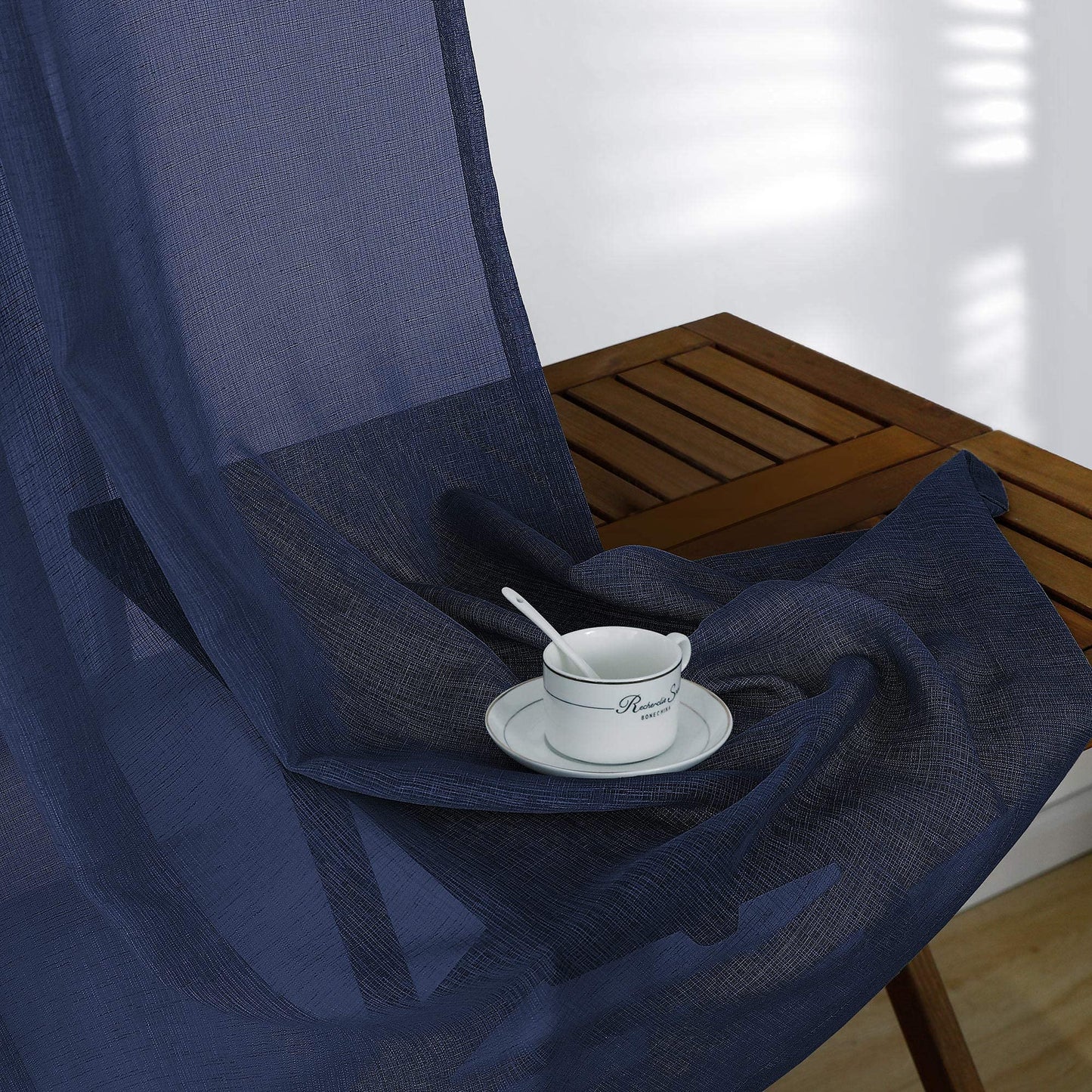 KOUFALL Navy Blue Sheer Curtains 63 Inch Length for Living Room 2 Panels Set,Kids Curtains for Bedroom Boys Room,Dark Blue