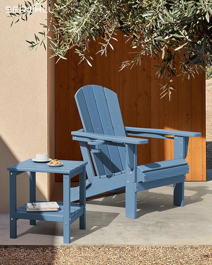 SERWALL 2-Tier HDPE Outdoor Side Tables Set of 4, Weatherproof Rectangular