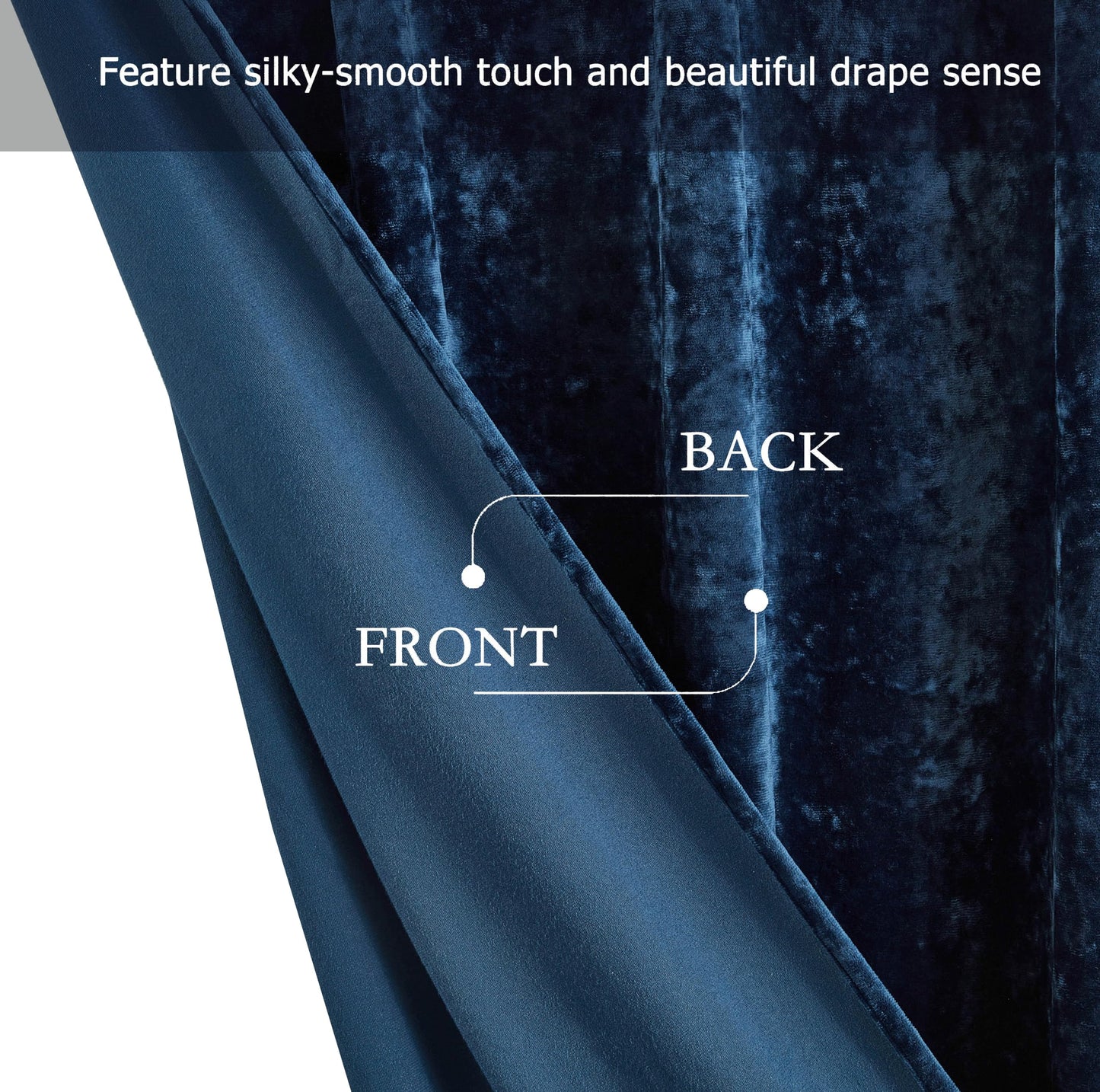 Chezmoi Collection Lux Navy Blue Crushed Velvet Curtains 2 Panel Set - 72 inches Long Room Darkening Luxury Distressed Velvet Rod Pocket Window Drapes for Living Room Bedroom 50" W x 72" L