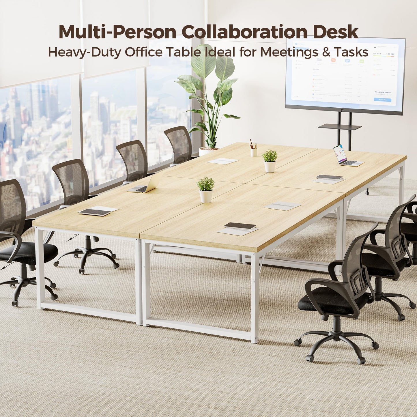 Mericonia 40 Inch Computer Desk, 1" Thick Modern Simple Study Writing Table, Heavy Duty Industrial Office Desk for Home Bedroom Workstation, Oak