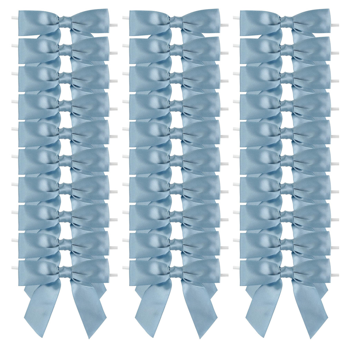 AIMUDI Dusty Blue Satin Ribbon Bows 3.5" Pre-Tied Twist Tie Bows for Treat Bags Gift Wrapping Cake Pop Goodie Bags Party Wedding Baby Shower Favor - 50 PCs