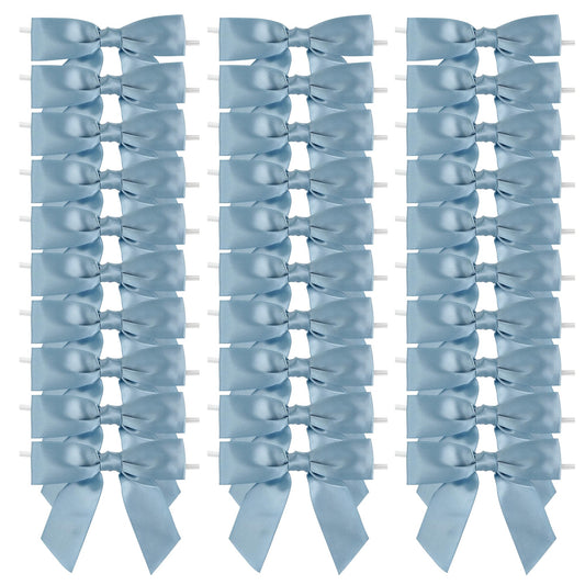AIMUDI Dusty Blue Satin Ribbon Bows 3.5" Pre-Tied Twist Tie Bows for Treat Bags Gift Wrapping Cake Pop Goodie Bags Party Wedding Baby Shower Favor - 50 PCs