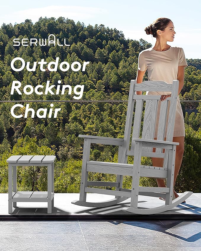 SERWALL Oversized Rocking Chair Set of 2 Outdoor, HDPE Outdoor Rocking Chair