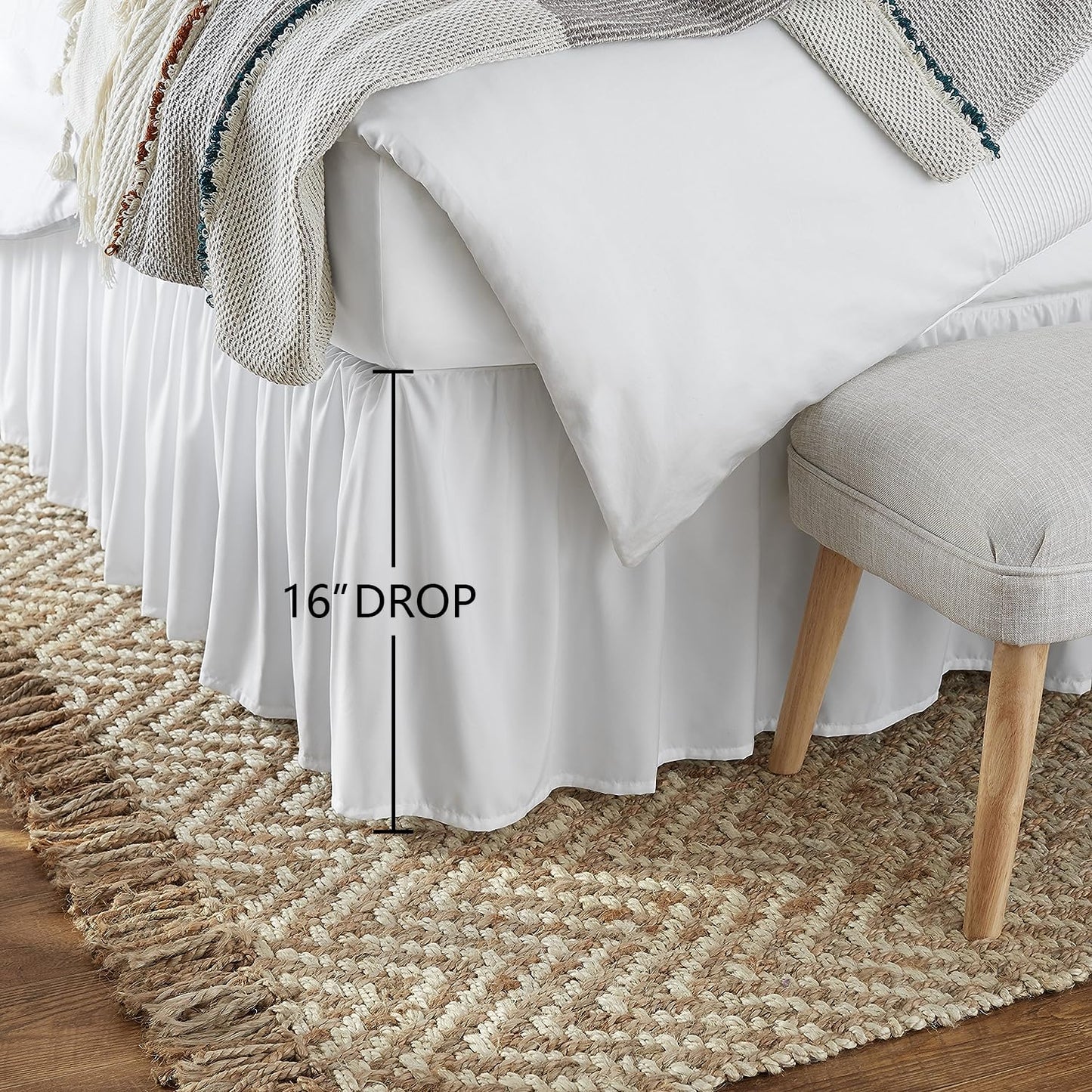 Amazon Basics Ruffled Bed Skirt, Classic Style, Wrinkle and Fade Resistant, Machine Washable, 16" Drop, Full, White