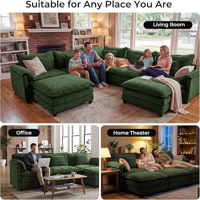 ELUCHANG 150" Oversized V-Shaped Cloud Couch Modular Sectional Sofa