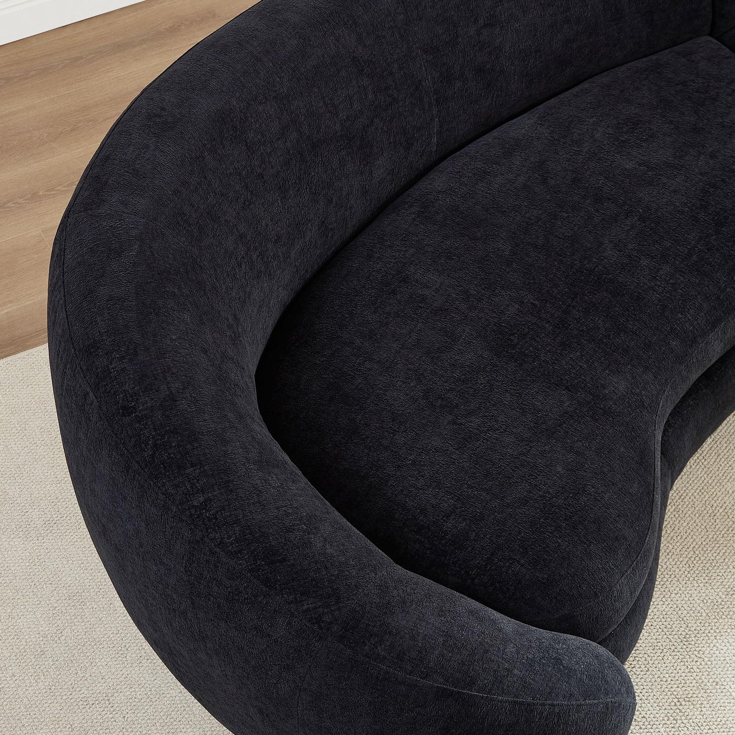 BBTJOINT Modern Curved Sectional Sofa, Contemporary Black Velvet Upholstered Couch, SemiCircular Design loveseat, Living Room Furniture,Half Moon Chaise