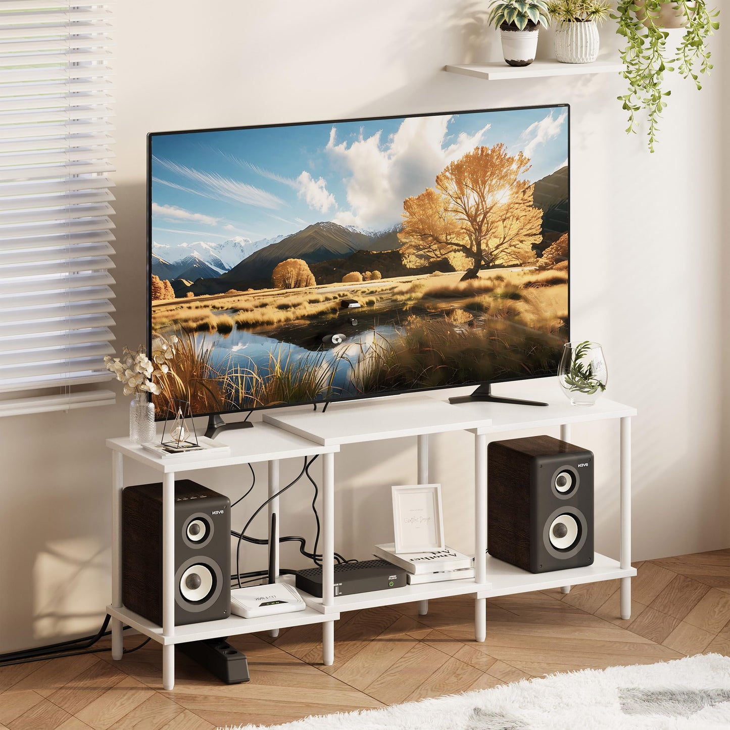 YAUKTAK TV Stand, Entertainment Center, Industrial TV Media Console Table with Open Storage Shelves, 2 Tier TV Cabinet for Living Room, Bedroom LTS107W