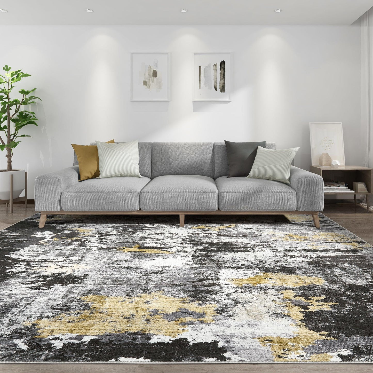 TARANCH Abstract 10x14 Area Rug: Machine Washable Non Slip Ultra Thin Low-Pile Carpet, Soft Stain Resistant for Living Dining Room Bedroom, Kid Pet Friendly, Robot Vacuum Compatible - Black Gold
