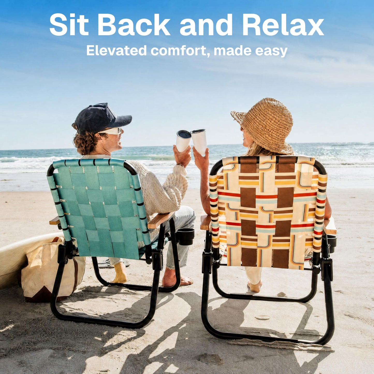 GoSports Outdoors WOVN Beach Backpack Chair - Premium Folding Camping Chair - 9 Styles Available - Drifter