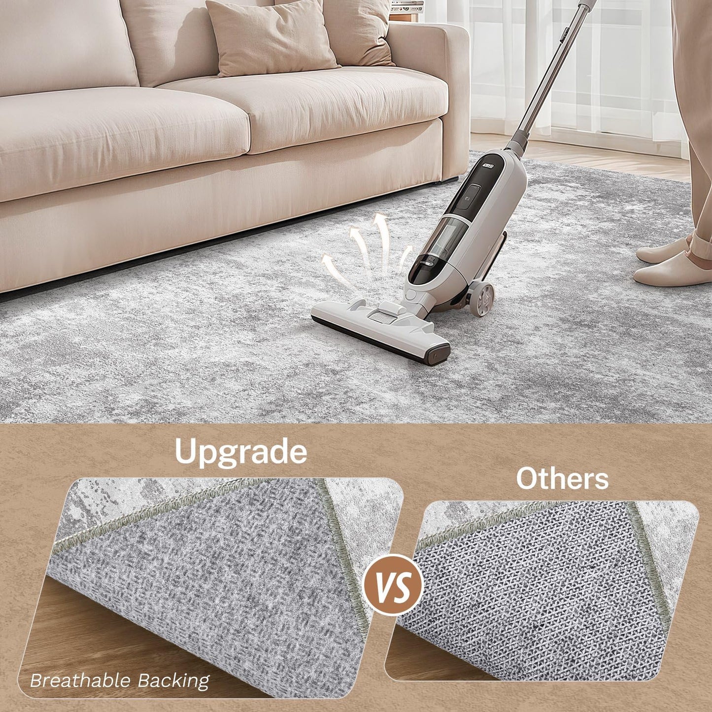 Micgeek Area Rug Living Room - 8X10 Abstract Washable Large Soft Foldable Non Slip Rug Neutral Modern Low Pile Carpet for Bedroom Nursery Dining Room Farmhouse Home Office Indoor - Light Grey