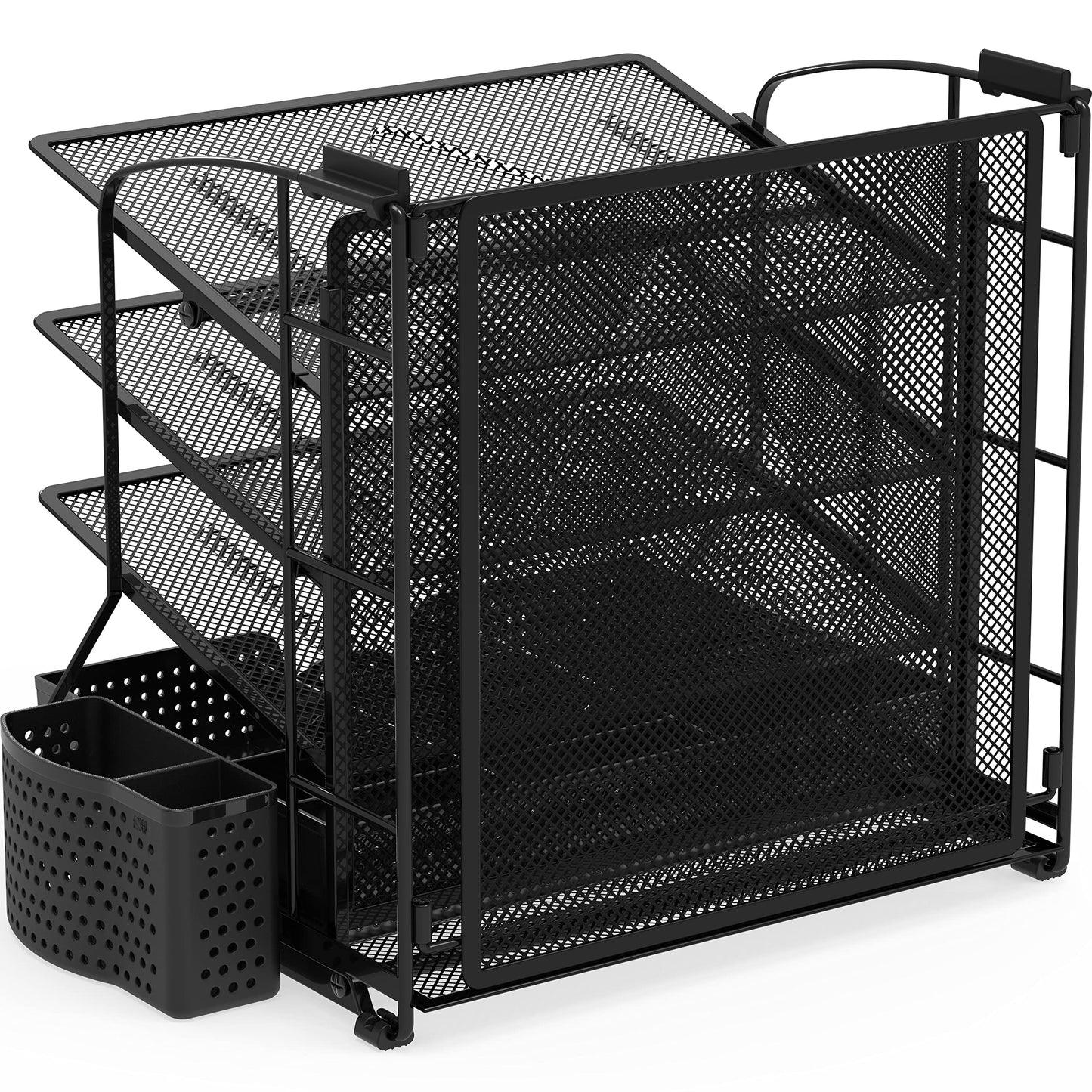 Simple Houseware Desktop Document Tray Organizer with Sliding Drawer, Caddy, Hanging File Section, Black