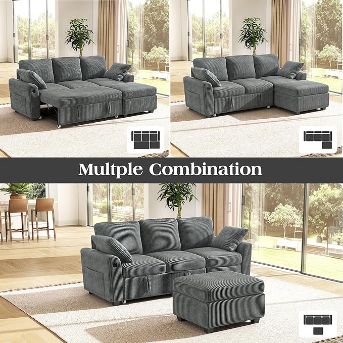 Ihanherry 81-inch Corduroy Modular Sectional Sofa Bed