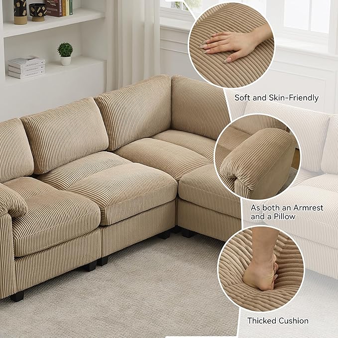 87'' V-Shaped Sectional Sofa Couch, 5-Seater Modular Couches