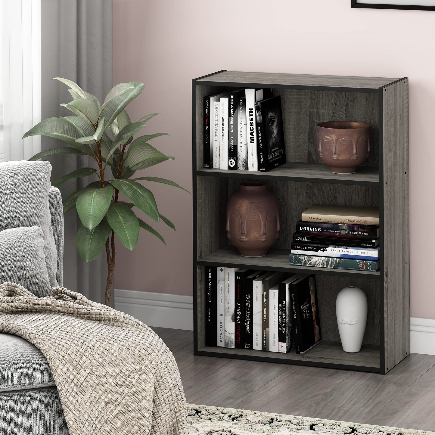 Furinno PASIR Book Shelf, 3-Tier Bookshelf, Storage Shelves Bookcase, 9.7 x 23.7 x 31.5, for Living Room, Bedroom, Home Office, French Oak