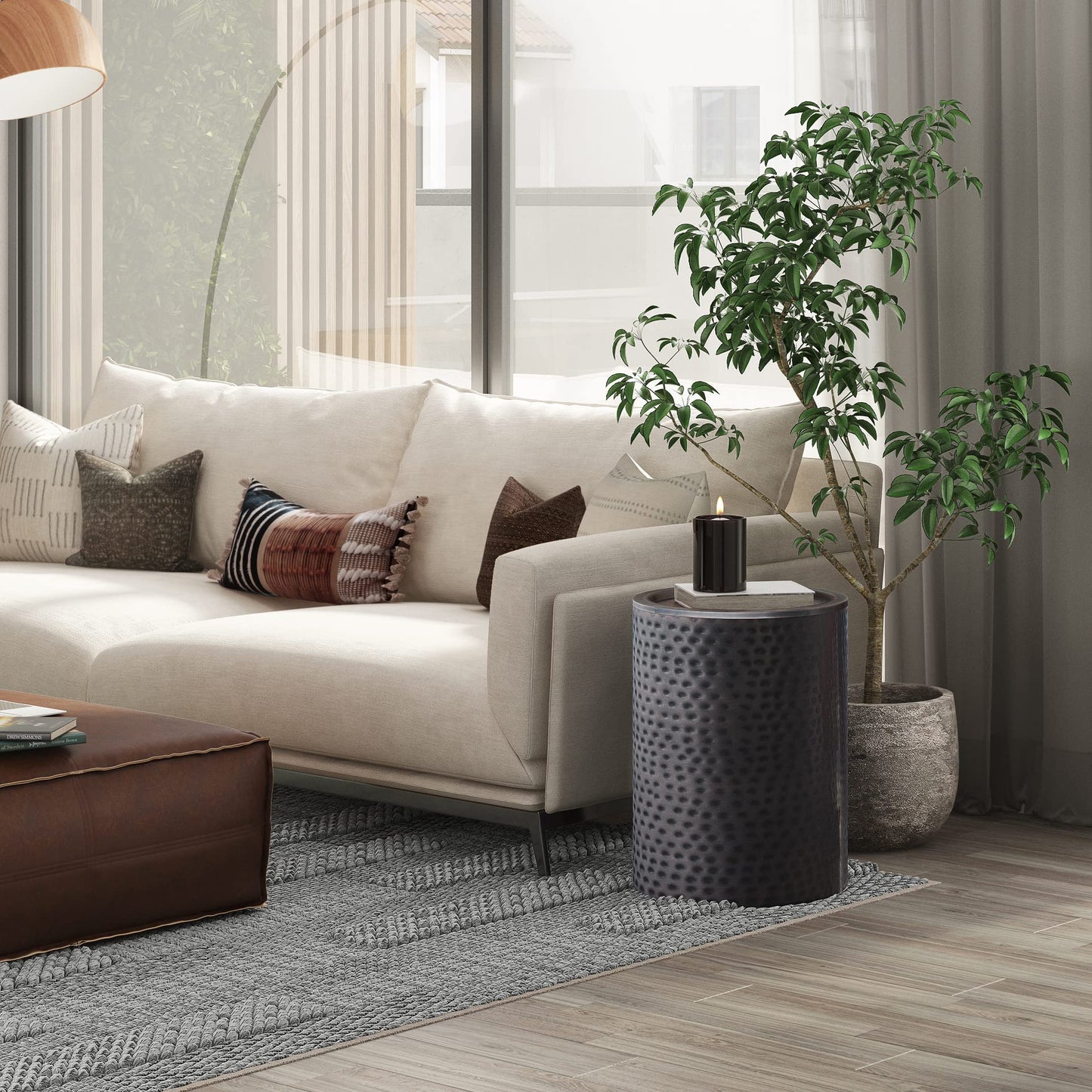 SIMPLIHOME Corbin Side Table – 16 inch Wide Metal Round Accent Table in Hammered Antique Copper, Industrial Style End Table for Living Room, Bedroom, or Office with Sturdy Base, Assembled