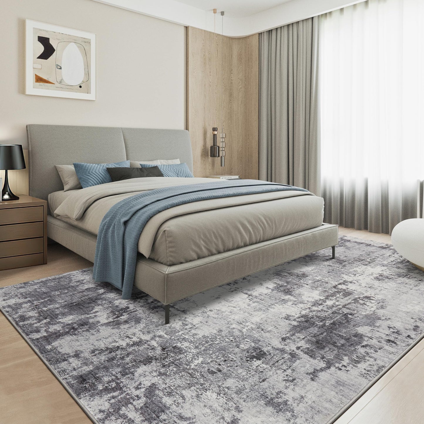 TARANCH Abstract 10x14 Area Rug: Machine Washable Non Slip Ultra Thin Low-Pile Carpet, Soft Stain Resistant for Living Dining Room Bedroom, Kid Pet Friendly, Robot Vacuum Compatible - Grey