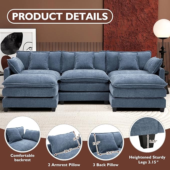 Ihanherry 111.4" U Shaped Modern Sofa Modular Sectional Cloud Couch