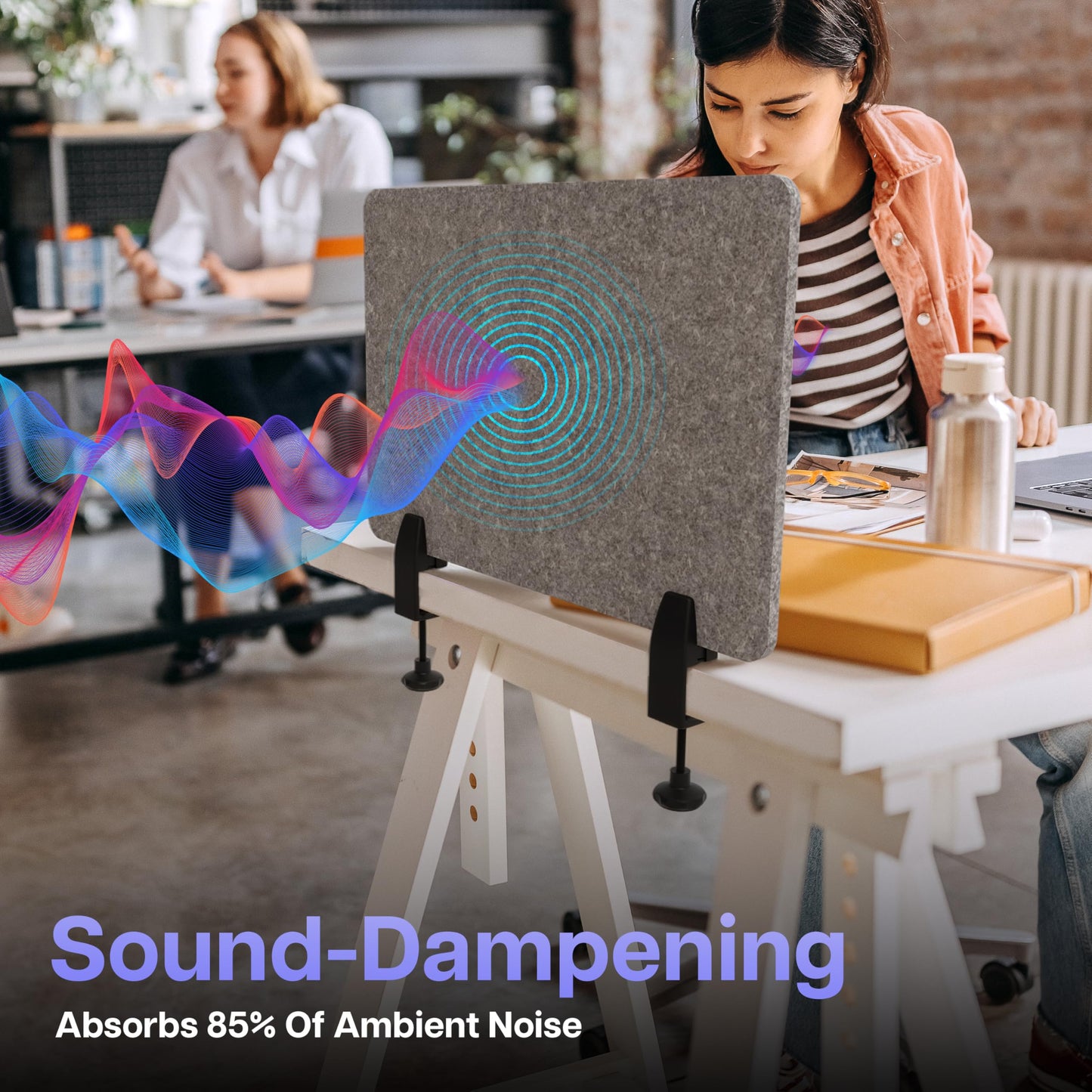 ReFocus Raw Clamp-On Acoustic Desk Divider, Noise-Reducing PET Privacy Panel for Offices, Sound-Dampening Desk Screen for Focused Work, Easy Installation Workspace Divider (24" × 16", Castle Gray)