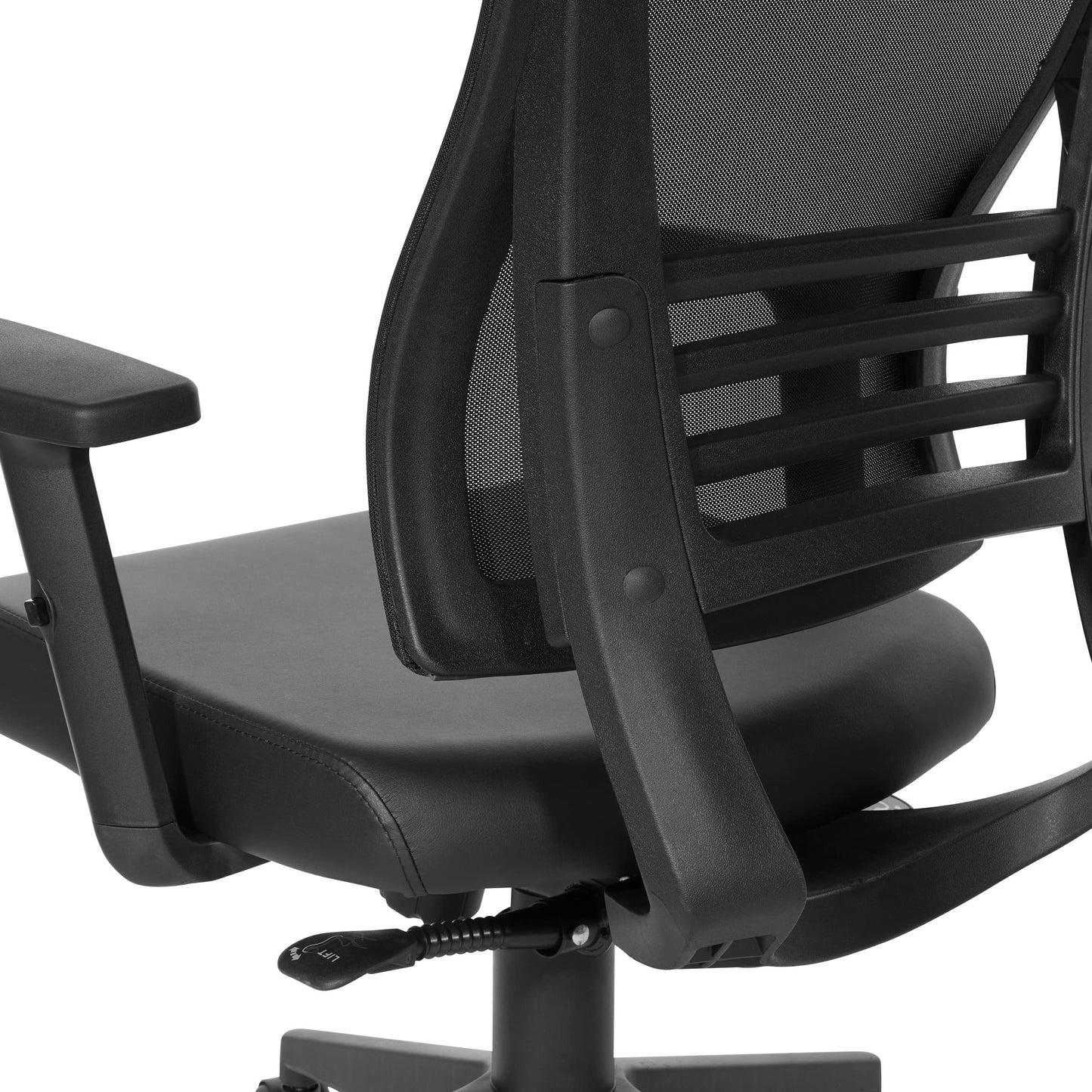 Office Star Mesh Back Office Chair with 2-to-1 Synchro Tilt Control and Adjustable Padded Arms, Black Faux Leather with Black Frame