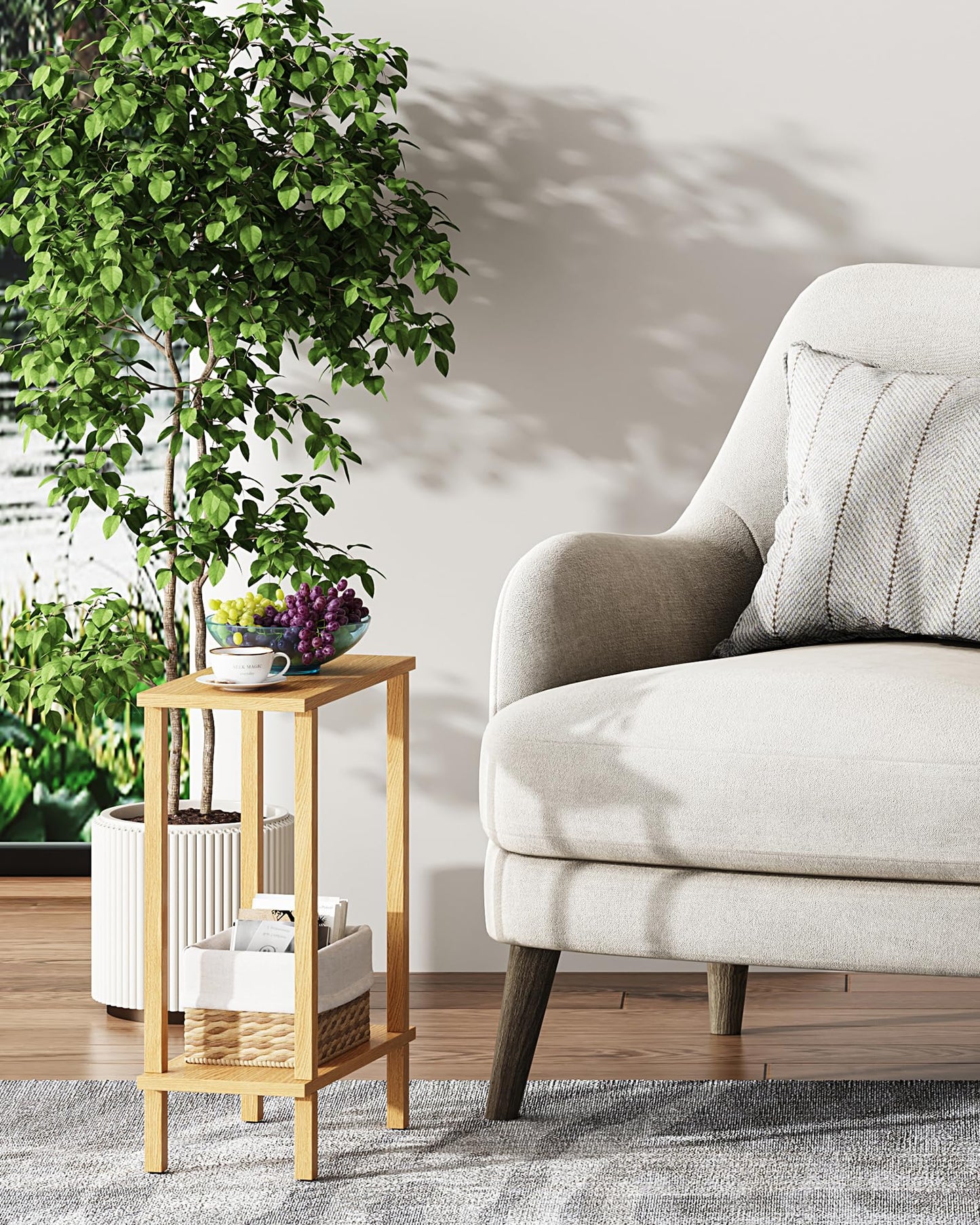 TUTOTAK Small Side Table, Narrow End Table, Skinny Sofa Table, Slim Nightstand, Couch Table, Living Room, Bed Room, Natural TB01BN062