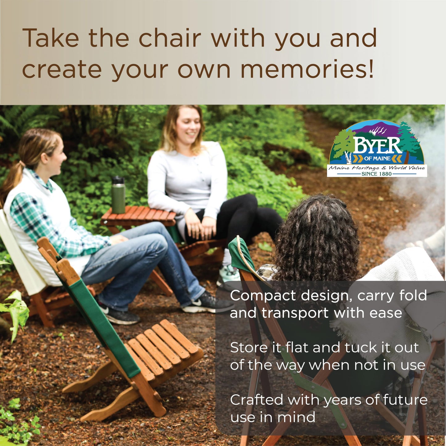 BYER OF MAINE Pangean Lounger Chair – Portable, Lightweight, Foldable Wood and Canvas Chair – Ideal for Camping, Patio, Lawn, and Beach Use in Forest Green