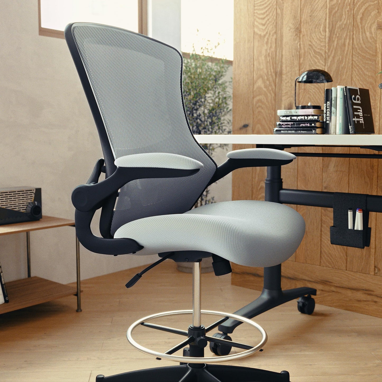 Flash Furniture Kelista Mid-Back Swivel Office Chair with Adjustable Seat Height, Ergonomic Mesh Desk Chair with Flip-Up Armrests, Dark Gray