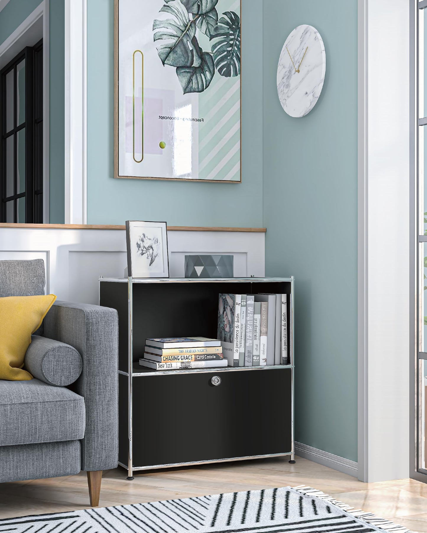 Simplink 32.5-Inch Flip-Top Storage Cabinet with Detachable Wheels, Metal Side Table and Small Sideboard Cabinet for Living Room, Bedroom, Office, Orange