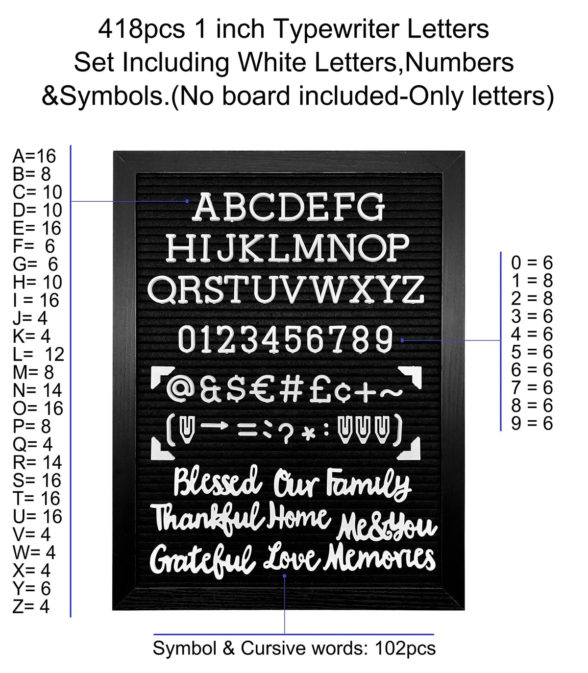 G GAMIT Felt Letter Board Letters Set - Pre-cut 418pcs Nonstandard 1inch White Typewriter Letters Only (No Board Included)