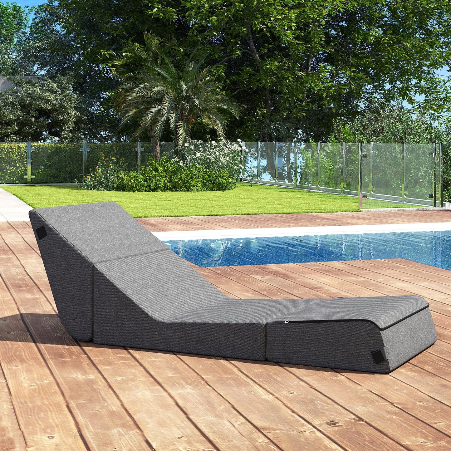 jela Outdoor Sofa, Waterproof Folding Lounge Chair and Sofa, UV Resistant Patio Sofa with Machine Washable Cover, Soft Foam Outdoor Bed Pool Lounge Chaise Chairs (Darkgrey)