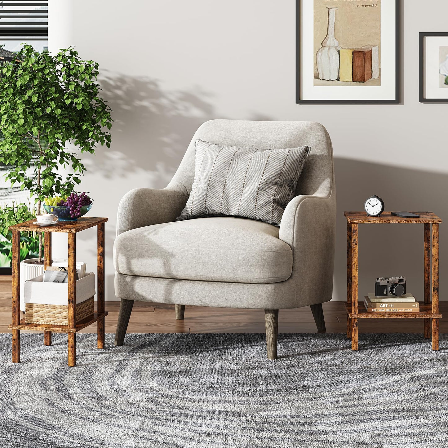 TUTOTAK End Table, Side Table, Nightstand, 2-Tier Storage Shelf, Sofa Side Table for Small Space, Living Room, Bed Room, Brown TB01BB034C