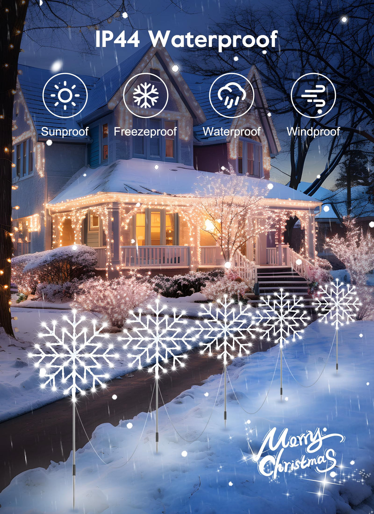 Brightown Snowflake Lights Outdoor, 10 Large Snowflake Christmas Pathway Lights Outdoor Christmas Decorations Yard Sidewalk Walkway Driveway Marker Stake, Cool White