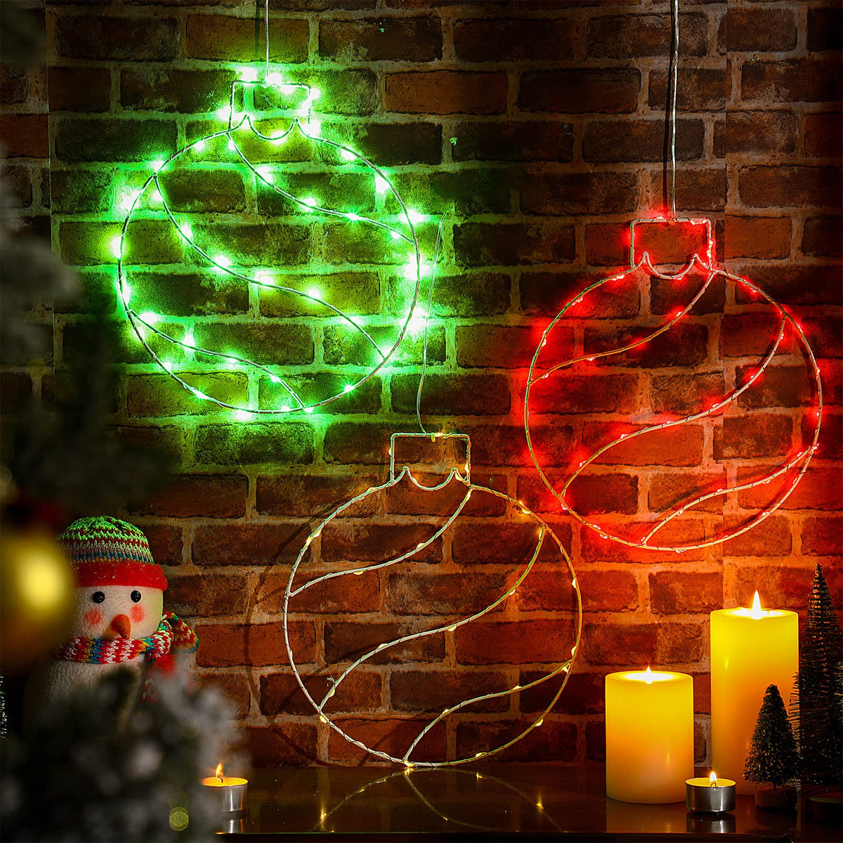 Jinei 3 Pieces 11.8 Inch Window Lights Christmas Ball LED Light Lighted Christmas Ball Window Lights with 50 Bulbs for Holiday Indoor Wall Door Decorations Red Dreen Gold(Ball)