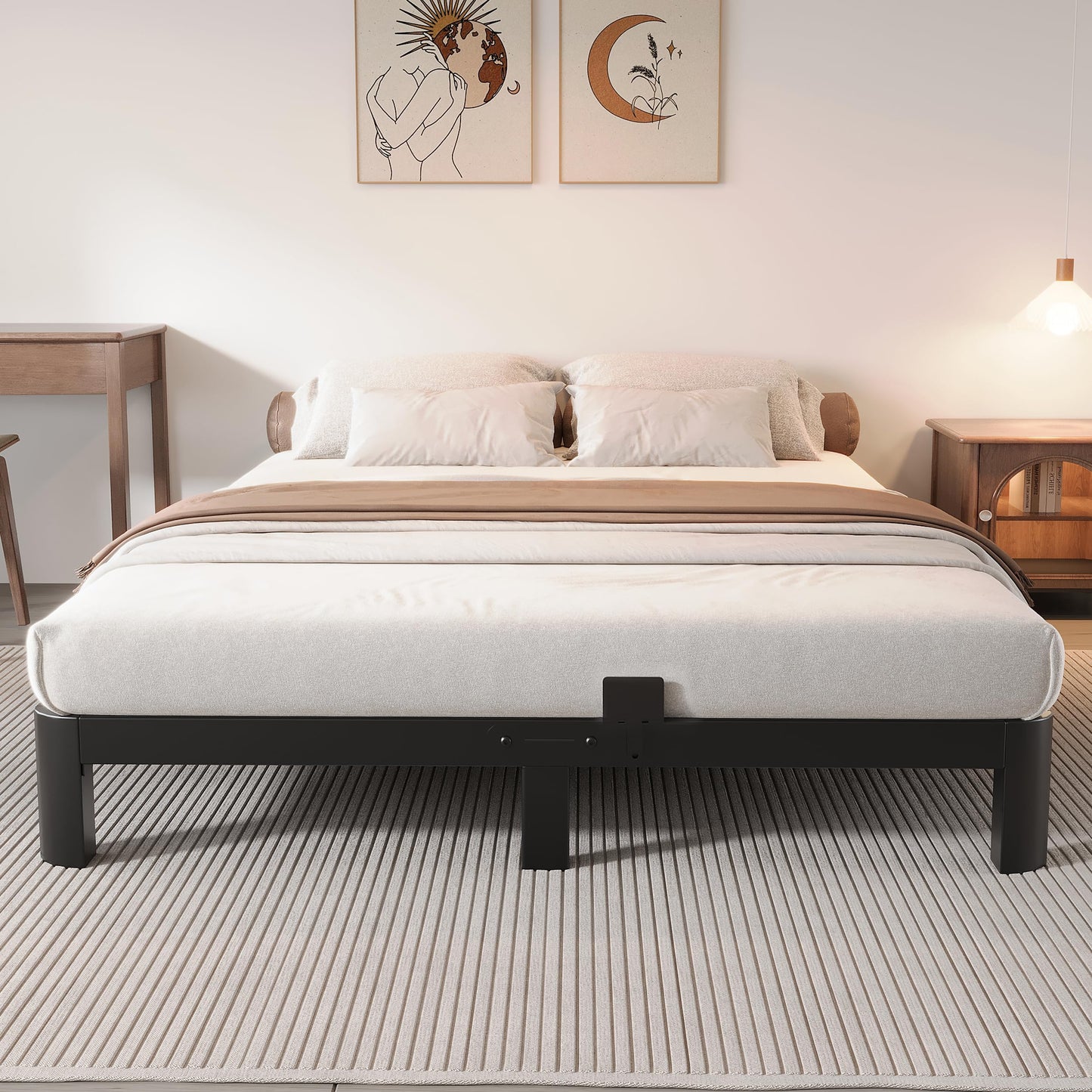 KZZLOL Full Size Bed Frame, 10 Inch Low Full Bed Frame No Box Spring Needed with Mattress Stoppers, DIY Headboard, Heavy Duty Steel Support 3000 LBS, Rounded Legs, Easy Assembly, Noiseless, Black