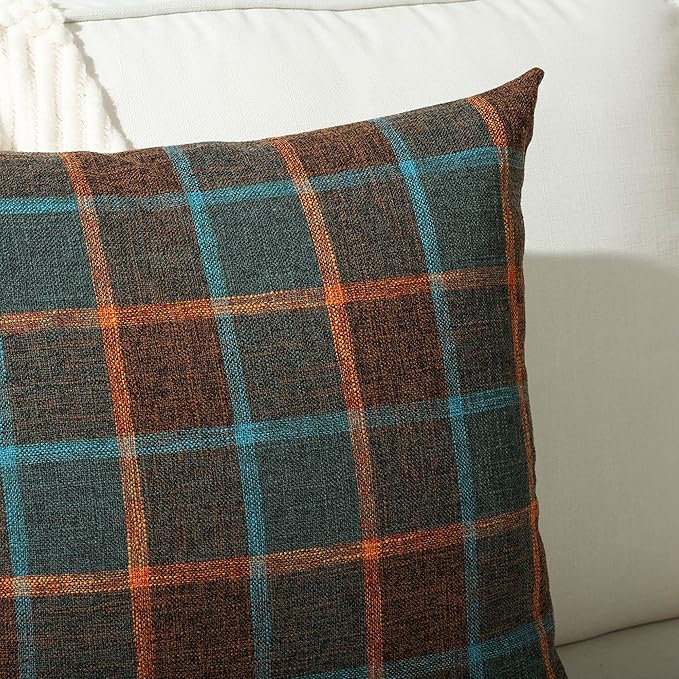 Stellhome Pack of 2 Faux Linen Buffalo Check Throw Pillow Covers, Farmhouse