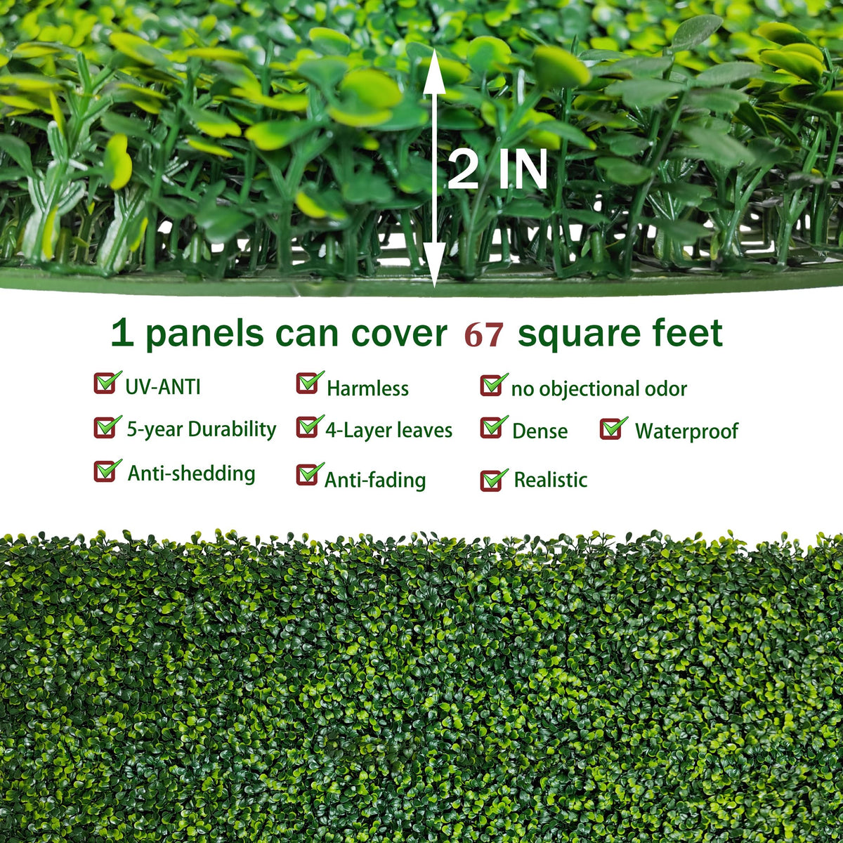 ODTORY Artificial Boxwood Roll Panels: 80 X 120 in(67 sqft) UV-Anti Fake Ivy Privacy Fence Wall Screen for Indoor Outdoor Green Grass Wall Decor & Hedge Fence Covering Privacy