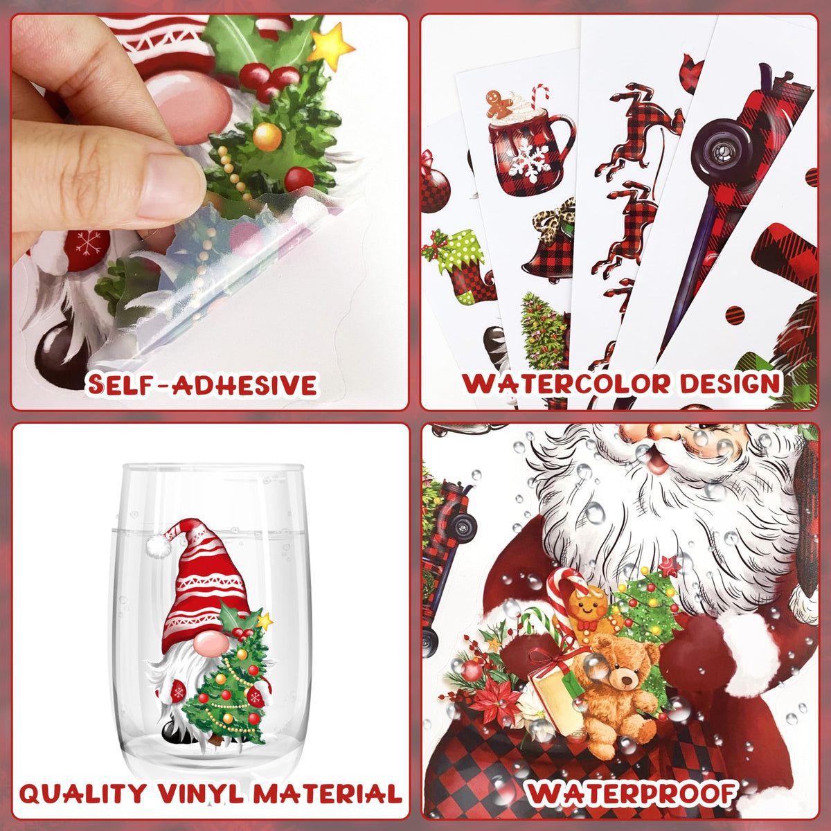 Christmas Wall Stickers Decoration 12 Sheets, Buffalo Plaid Christmas Wall Decals Holiday Letter Trees Decor, Winter Snowflake Vinyl Stickers for Living Room Bedroom Home Office