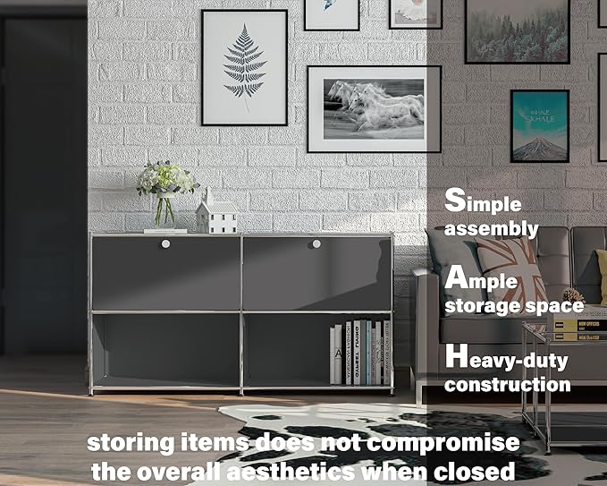 Metal Sideboard with 2 Flap Doors, DIY Modern Home Furnishing, Foyer
