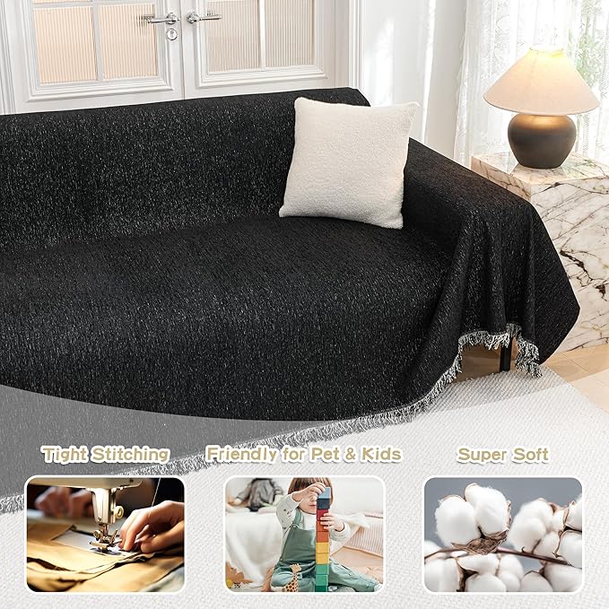 MYSKY HOME Black Couch Covers, Couch Cover 2 Cushion Sofa Pet Couch Cover