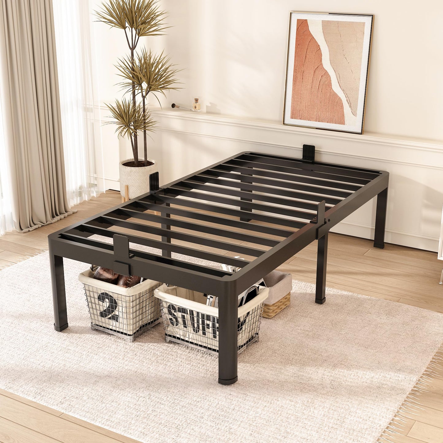 FUIOBYVV Twin Bed Frames with Round Corner Edge Legs 18 inch High 3500 lbs Heavy Duty Metal Platform Bed Frame Twin Size No Box Spring Needed/Non-Slip/Steel Slat Support/Noise Free