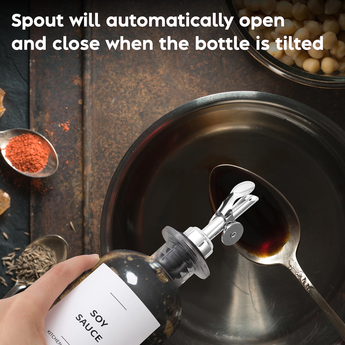 Spaceneat Oil Dispenser for Kitchen - Glass Olive Oil Bottle Set of 2 (16.9oz) with Silver Stainless Steel Weighted Self-Closing Pourer - Cooking Oil Dispenser with 66 Labels, Aligner & Funnel