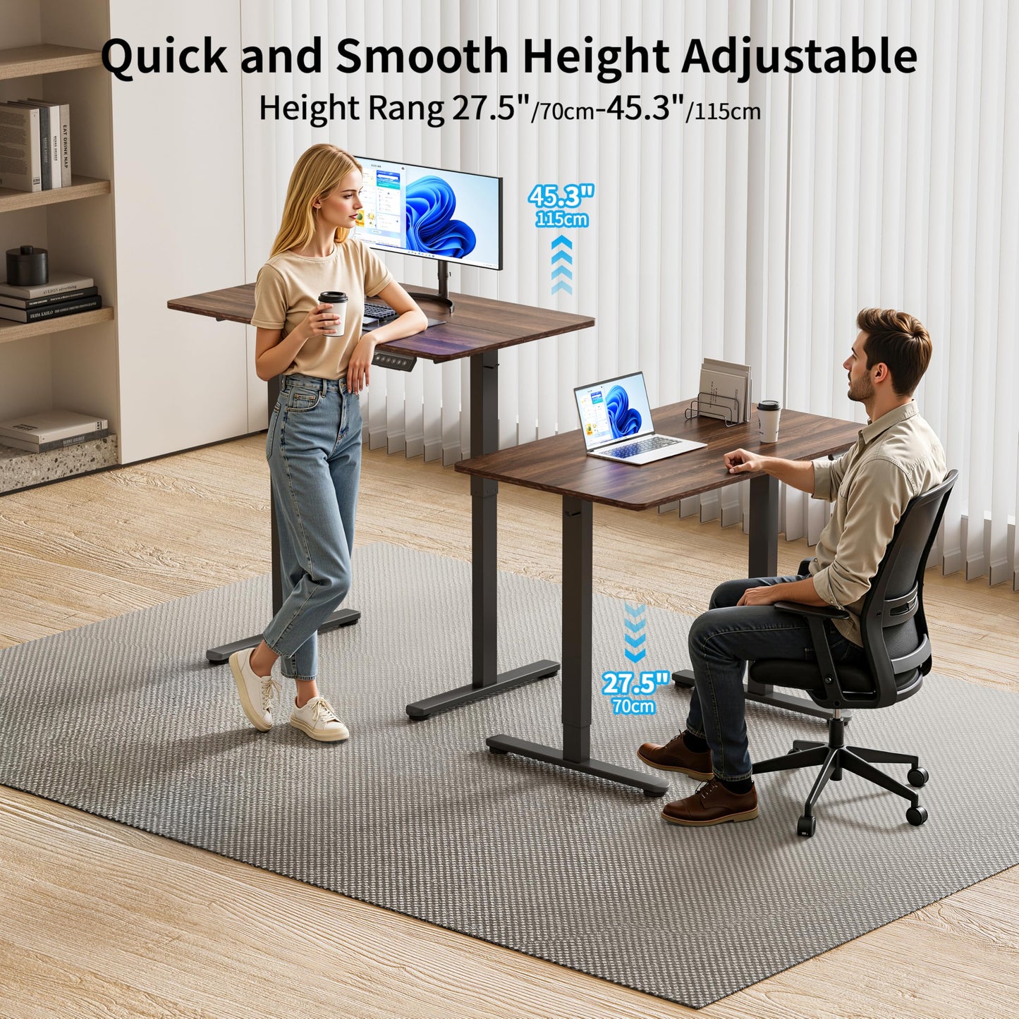 BIZUM 40x24 Inch Electric Standing Desk with Memory Presets, Quiet Motor Height Adjustable Stand Up Desk for Home Office & Gaming, Ergonomic Sit Stand Workstation，Walnut